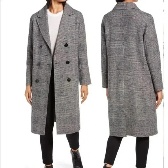 KENNETH COLE NEW YORK Houndstooth Wool Blend Coat Size S - Picture 1 of 9